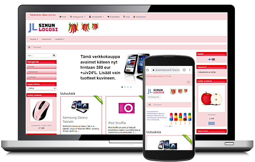 JLCommerce Pro ulkoasu Teema P1 punainen
