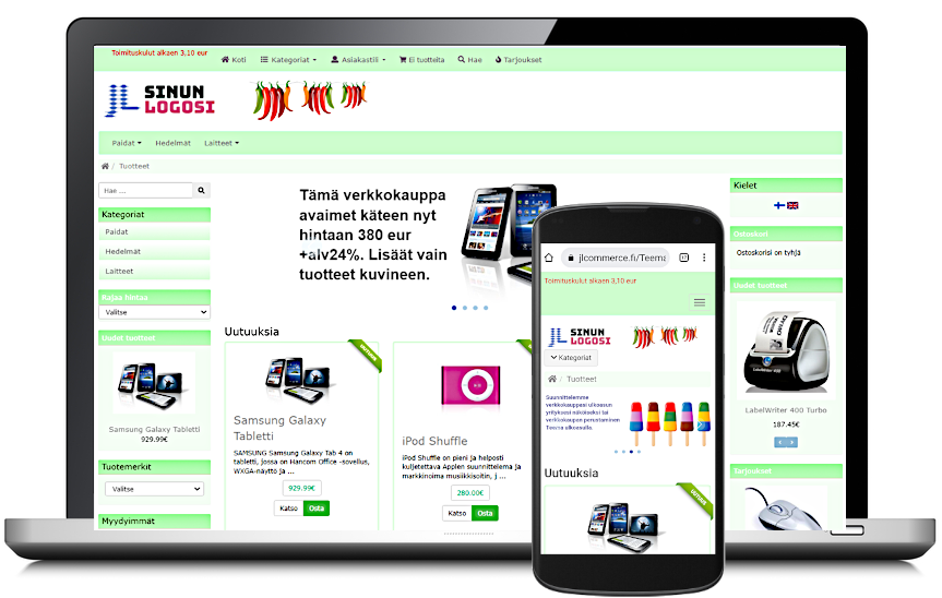 JLCommerce Pro ulkoasu Teema V3 vihrea